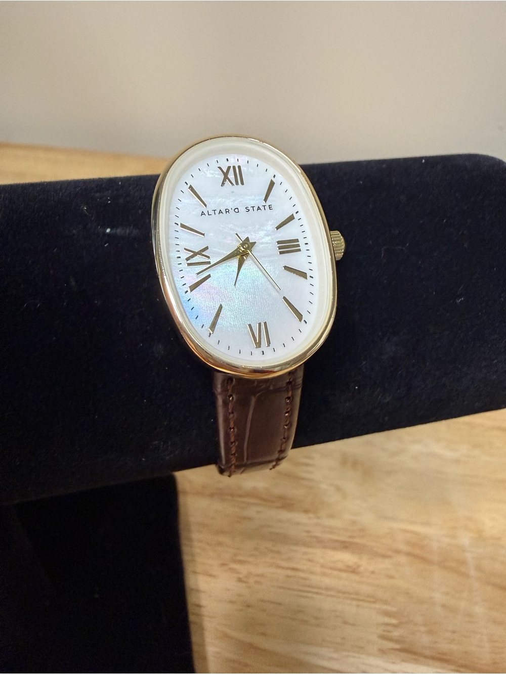 Altar'd State Gold-Tone Oval Watch with Brown Strap - Like New